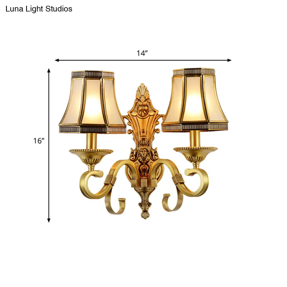 Traditional Brass Cone Wall Lamp With Beveled Glass Panel - Bedroom Mount Lighting