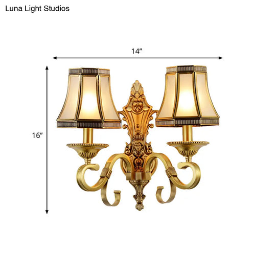 Traditional Brass Cone Wall Lamp With Beveled Glass Panel - Bedroom Mount Lighting