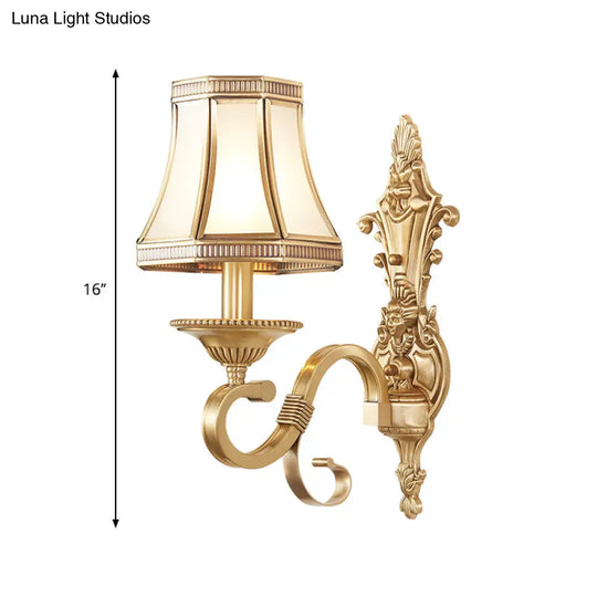 Traditional Brass Cone Wall Lamp With Beveled Glass Panel - Bedroom Mount Lighting