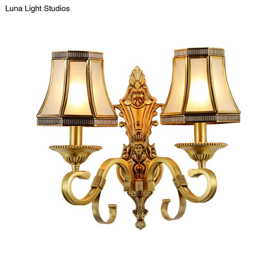 Traditional Brass Cone Wall Lamp With Beveled Glass Panel - Bedroom Mount Lighting