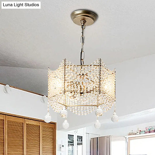 Traditional Brass Crystal Chandelier - Beaded Pendant Lighting Fixture For Dining Room (4/6 Lights)