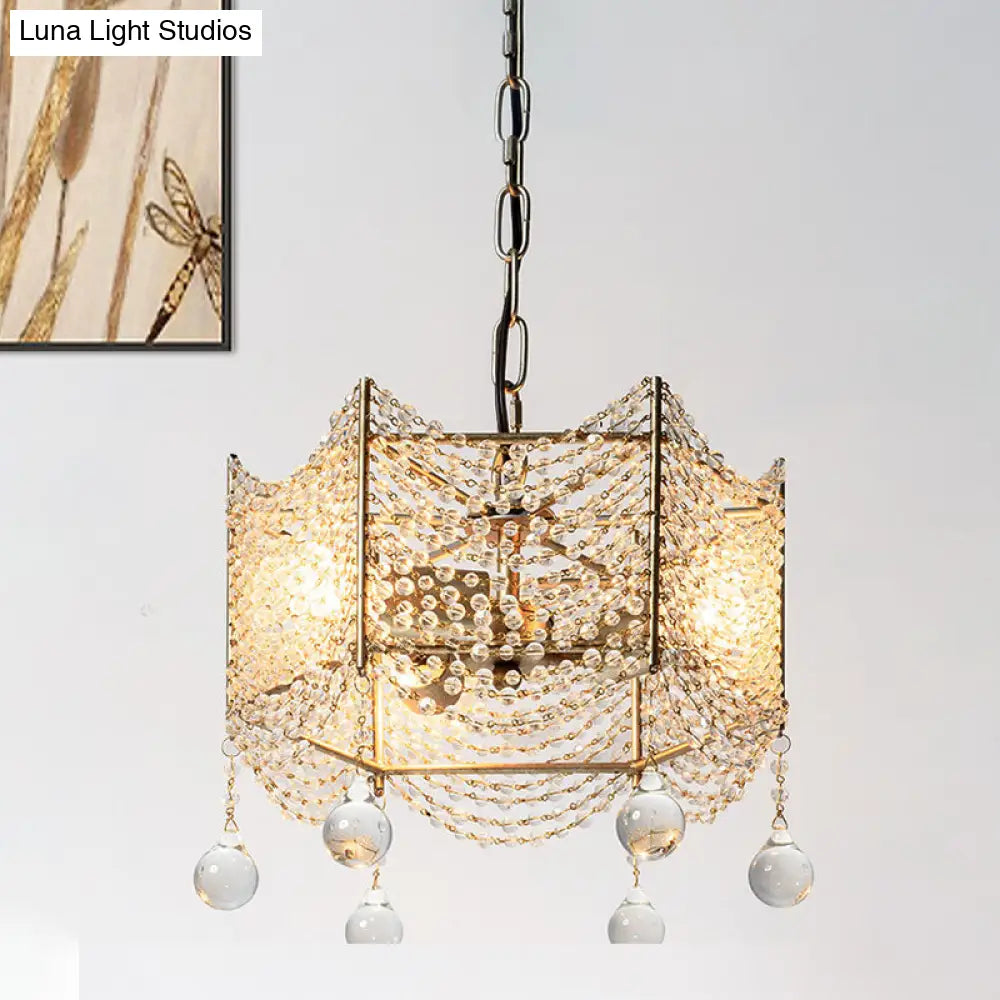 Traditional Brass Crystal Chandelier - Beaded Pendant Lighting Fixture For Dining Room (4/6 Lights)