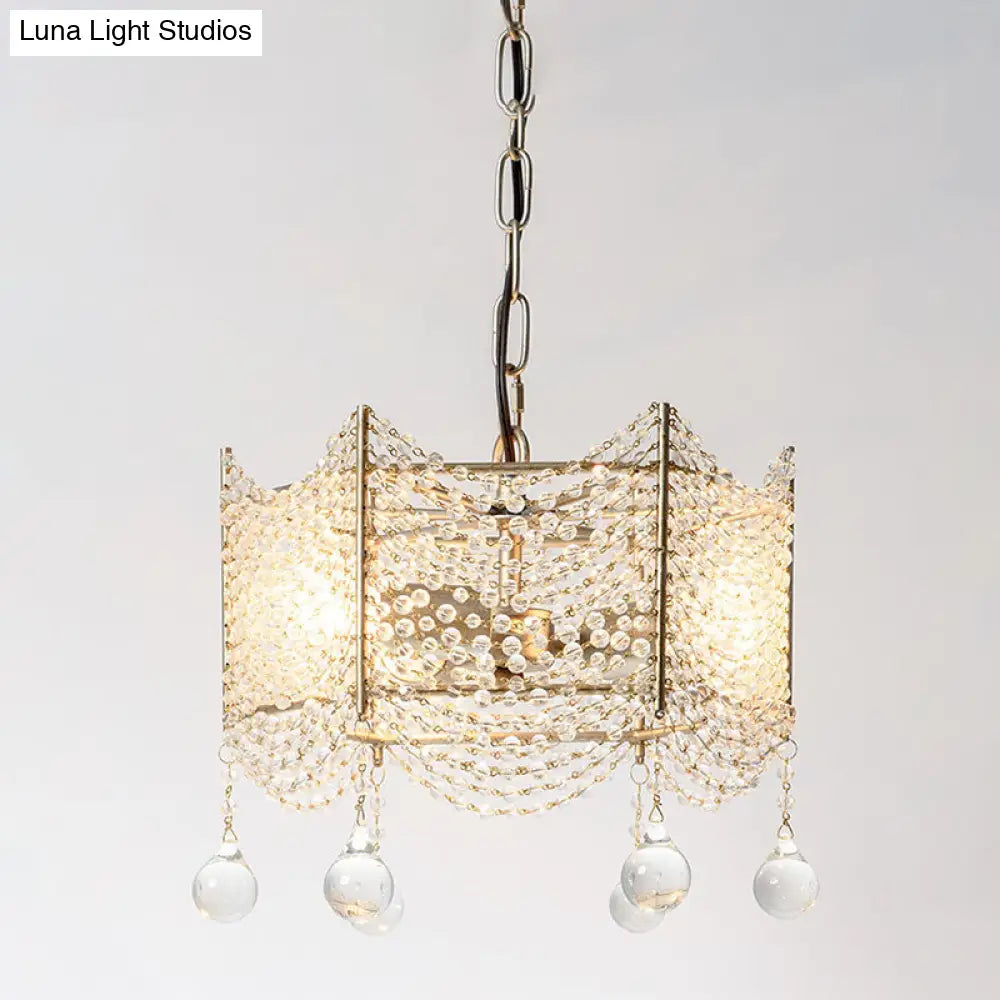 Traditional Brass Crystal Chandelier - Beaded Pendant Lighting Fixture For Dining Room (4/6 Lights)