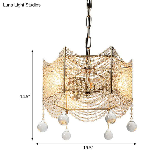 Traditional Brass Crystal Chandelier - Beaded Pendant Lighting Fixture For Dining Room (4/6 Lights)