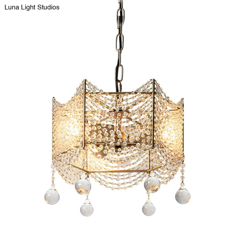 Traditional Brass Crystal Chandelier - Beaded Pendant Lighting Fixture For Dining Room (4/6 Lights)