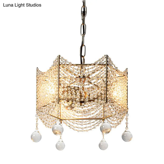 Traditional Brass Crystal Chandelier - Beaded Pendant Lighting Fixture For Dining Room (4/6 Lights)