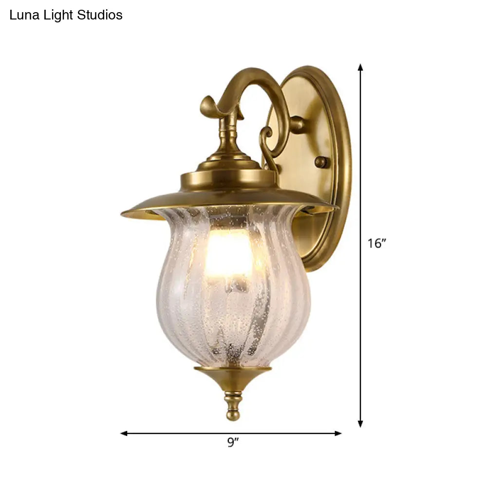 Traditional Brass Curved Arm Sconce Light - Wall Lighting Fixture For Hallway