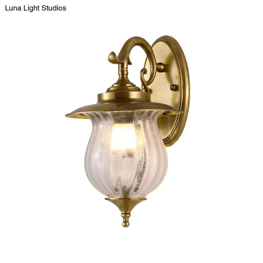 Traditional Brass Curved Arm Sconce Light - Wall Lighting Fixture For Hallway