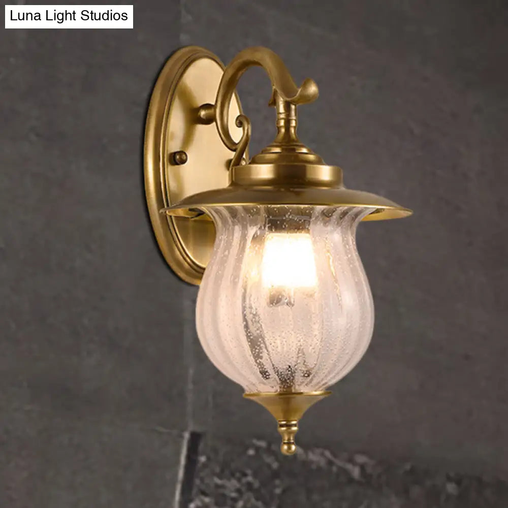 Traditional Brass Curved Arm Sconce Light - Wall Lighting Fixture For Hallway