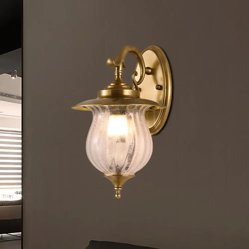 Traditional Brass Curved Arm Sconce Light - Wall Lighting Fixture For Hallway