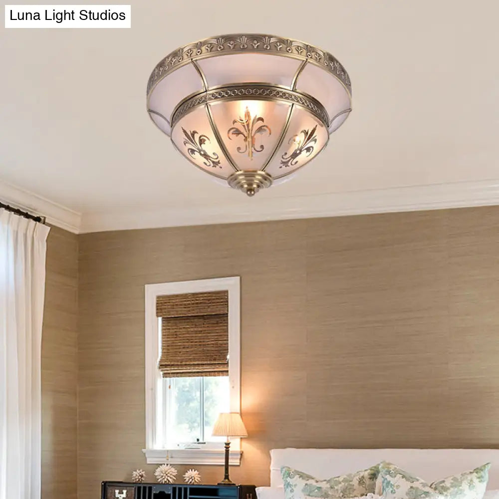 Traditional Brass Dome Flush Mount Light Fixture - 15’/18’ Width And 3/4 Lights For Living Room