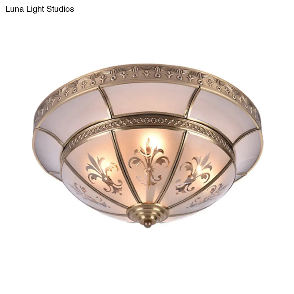 Traditional Brass Dome Flush Mount Light Fixture - 15/18 Width And 3/4 Lights For Living Room