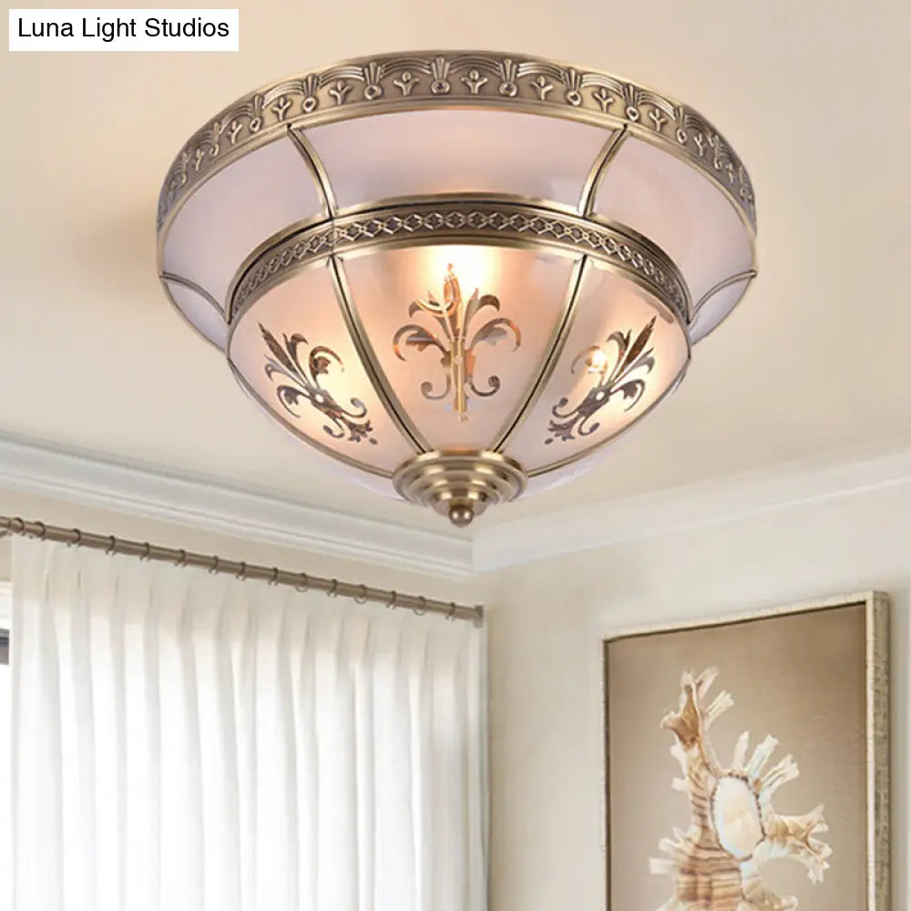 Traditional Brass Dome Flush Mount Light Fixture - 15/18 Width And 3/4 Lights For Living Room