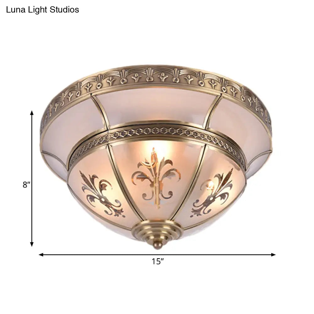 Traditional Brass Dome Flush Mount Light Fixture - 15’/18’ Width And 3/4 Lights For Living Room