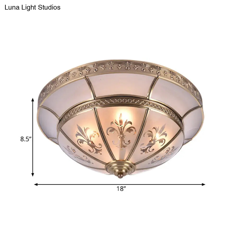 Traditional Brass Dome Flush Mount Light Fixture - 15/18 Width And 3/4 Lights For Living Room