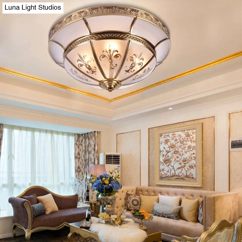 Traditional Brass Dome Flush Mount Light Fixture - 15’/18’ Width And 3/4 Lights For Living Room