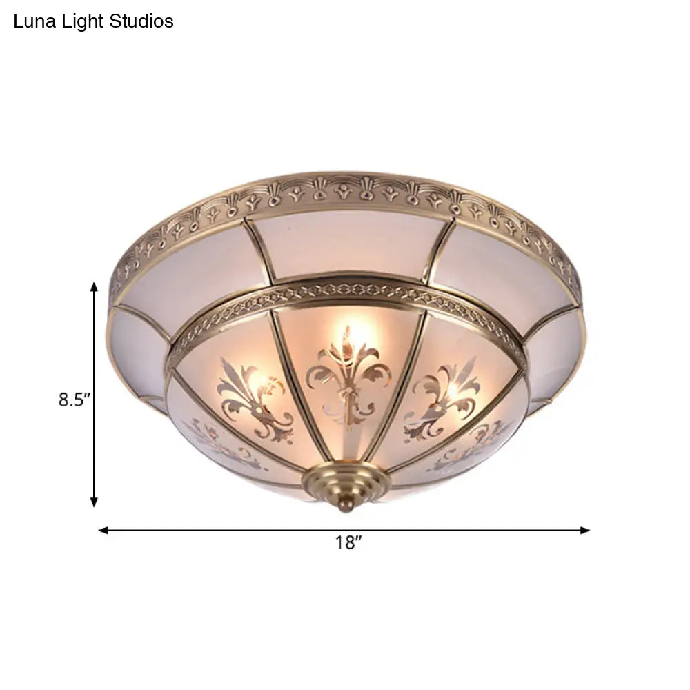 Traditional Brass Dome Flush Mount Light Fixture - 15’/18’ Width And 3/4 Lights For Living Room