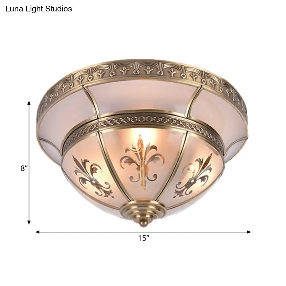 Traditional Brass Dome Flush Mount Light Fixture - 15/18 Width And 3/4 Lights For Living Room