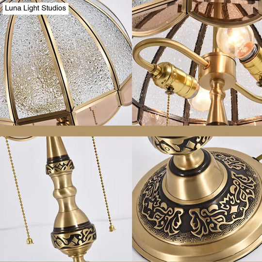 Traditional Brass Dome Table Light With Ripple Glass - 2 Bulbs For Living Room Nightstand