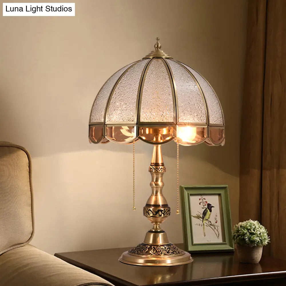 Traditional Brass Dome Table Light With Ripple Glass - 2 Bulbs For Living Room Nightstand