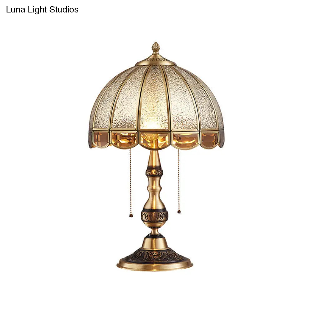 Traditional Brass Dome Table Light With Ripple Glass - 2 Bulbs For Living Room Nightstand