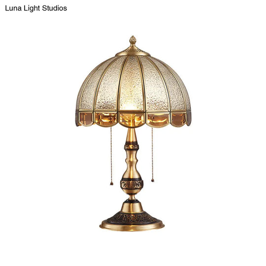 Traditional Brass Dome Table Light With Ripple Glass - 2 Bulbs For Living Room Nightstand