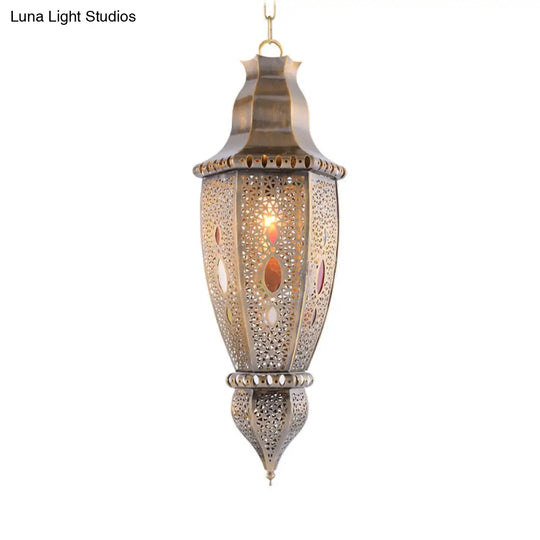 Traditional Brass Droplet Pendant Ceiling Light Fixture - Metal 1 Bulb Lighting