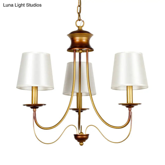 Traditional Brass Finish Chandelier With White Fabric Lamp Shade - 3/5/6 Lights