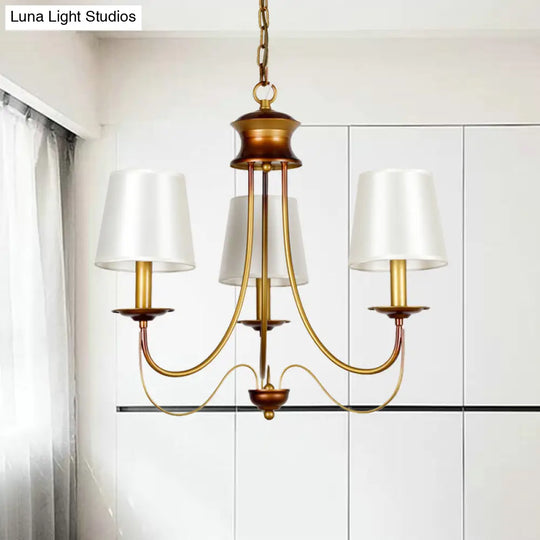 Traditional Brass Finish Chandelier With White Fabric Lamp Shade - 3/5/6 Lights