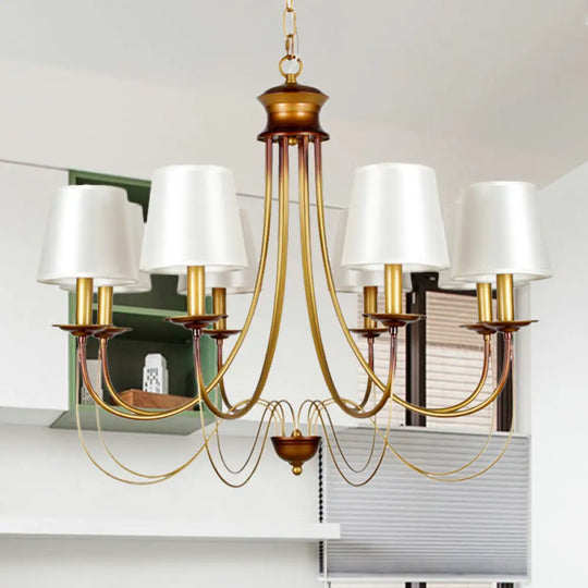 Traditional Brass Finish Chandelier With White Fabric Lamp Shade - 3/5/6 Lights 8 /