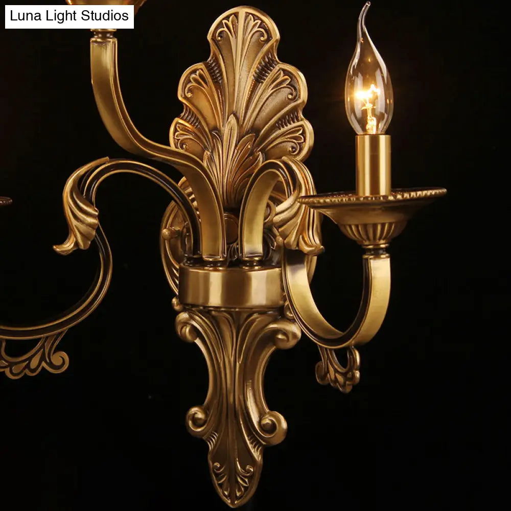 Traditional Brass Finish Scalloped Wall Sconce With Frosted Glass And Crystal Deco - 3 Heads