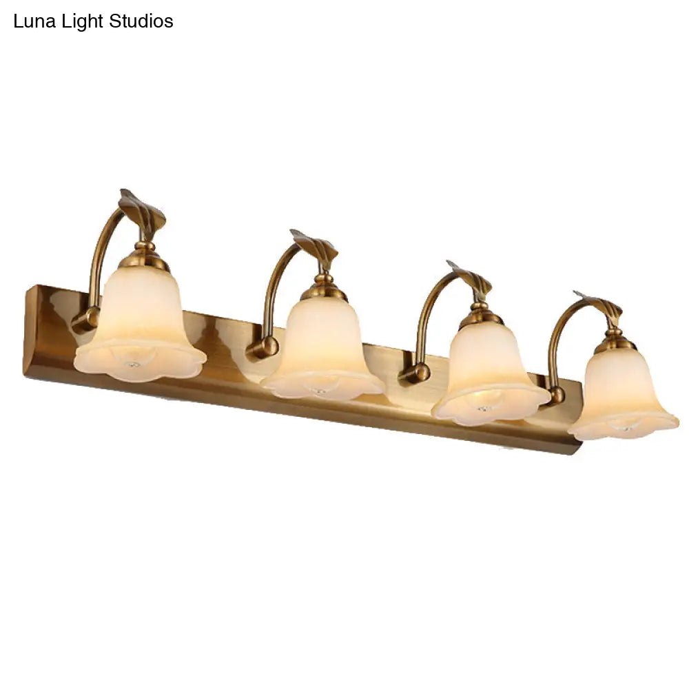 Traditional Brass Flared Bedroom Sconce With Gooseneck Arm - Frosted Glass Vanity Light (1/2/3