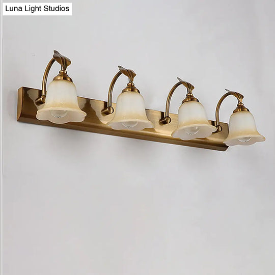 Traditional Brass Flared Bedroom Sconce With Gooseneck Arm - Frosted Glass Vanity Light (1/2/3