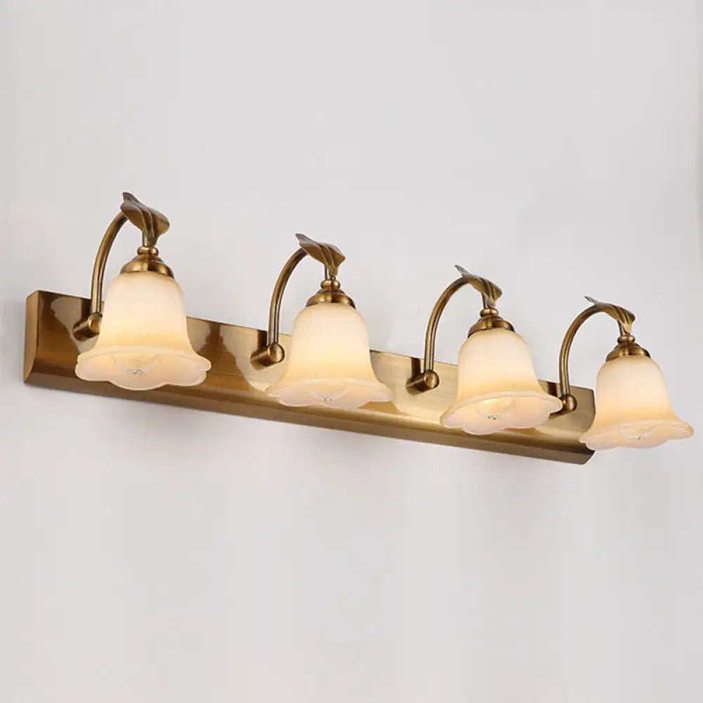 Traditional Brass Flared Bedroom Sconce With Gooseneck Arm - Frosted Glass Vanity Light (1/2/3