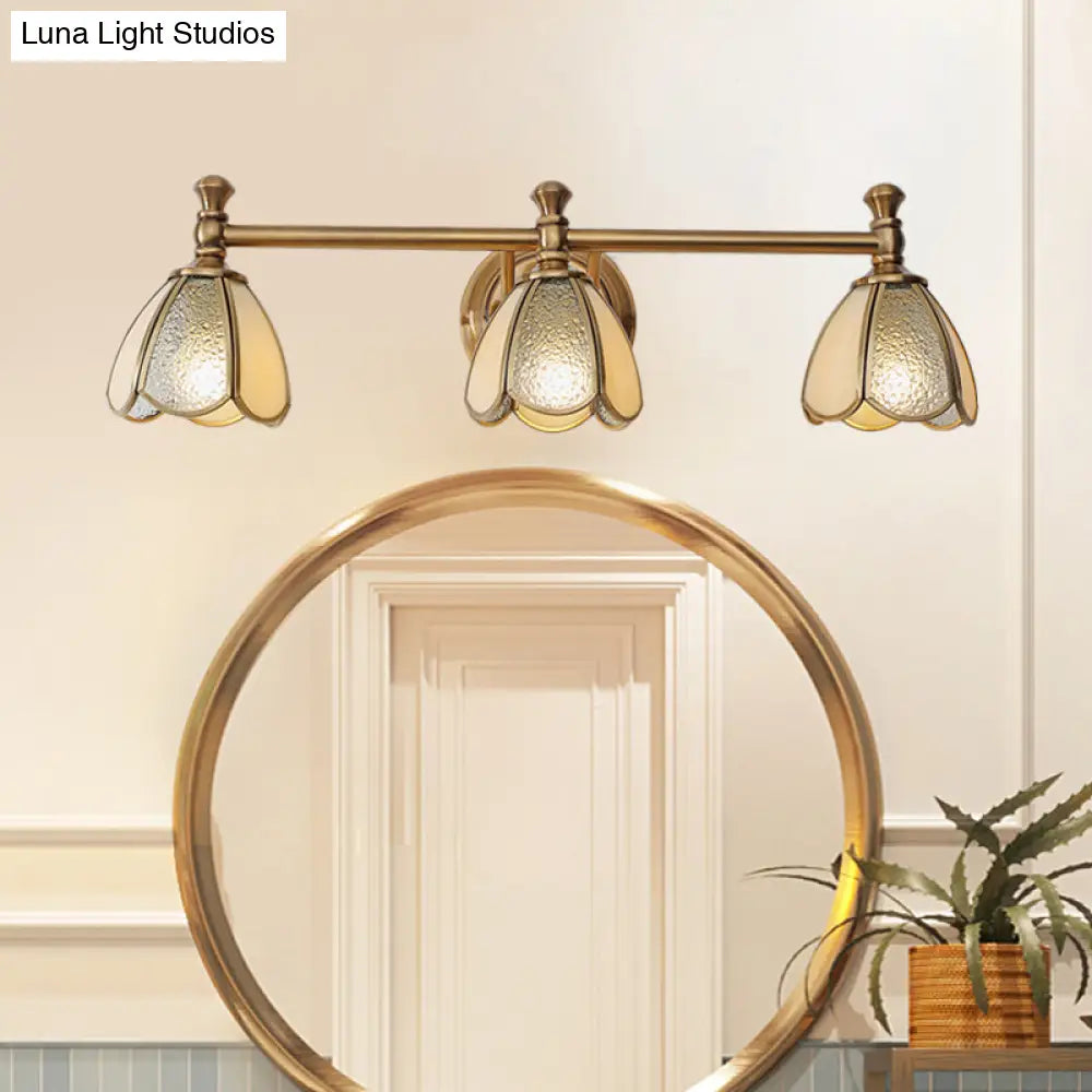 Traditional Brass Floral Vanity Wall Sconce With 2/3 Lights - Bathroom Lighting Fixture