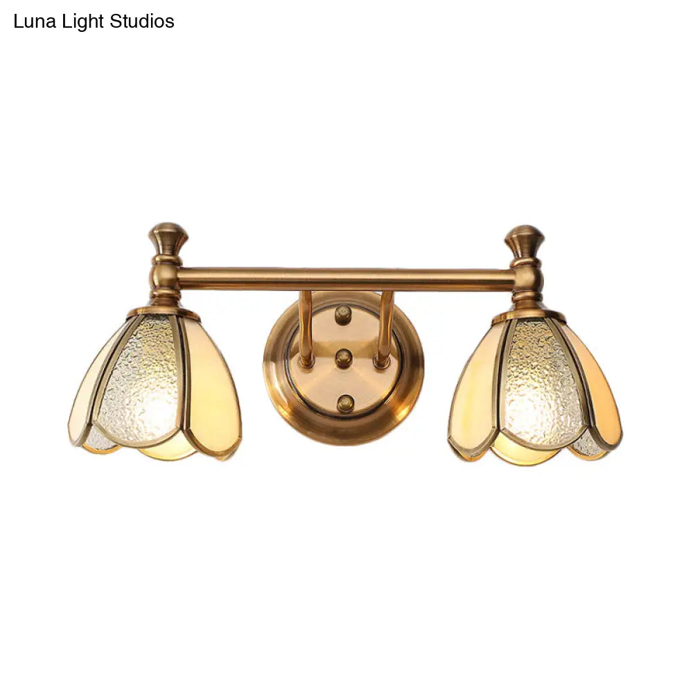 Traditional Brass Floral Vanity Wall Sconce With 2/3 Lights - Bathroom Lighting Fixture