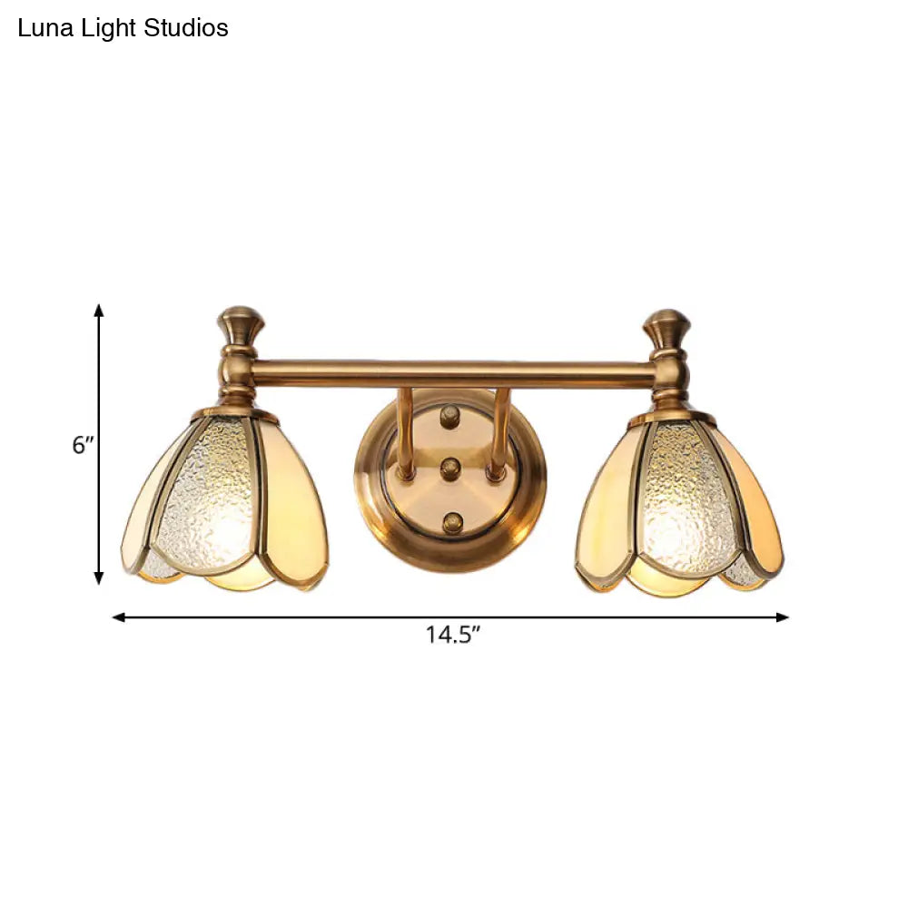 Traditional Brass Floral Vanity Wall Sconce With 2/3 Lights - Bathroom Lighting Fixture