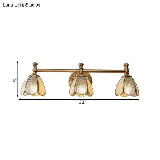 Traditional Brass Floral Vanity Wall Sconce With 2/3 Lights - Bathroom Lighting Fixture