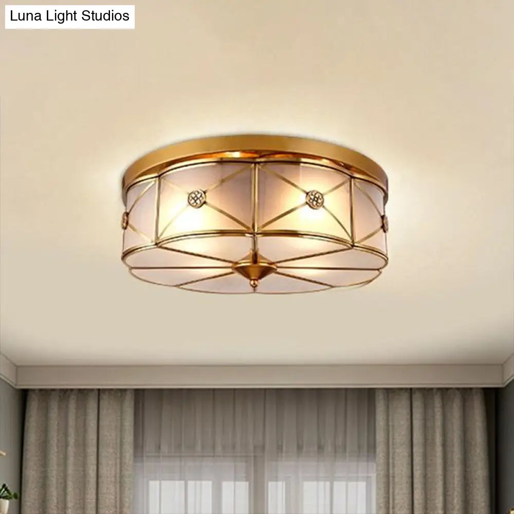 Traditional Brass Floral Water Glass Ceiling Flush Mount Light For Bedrooms