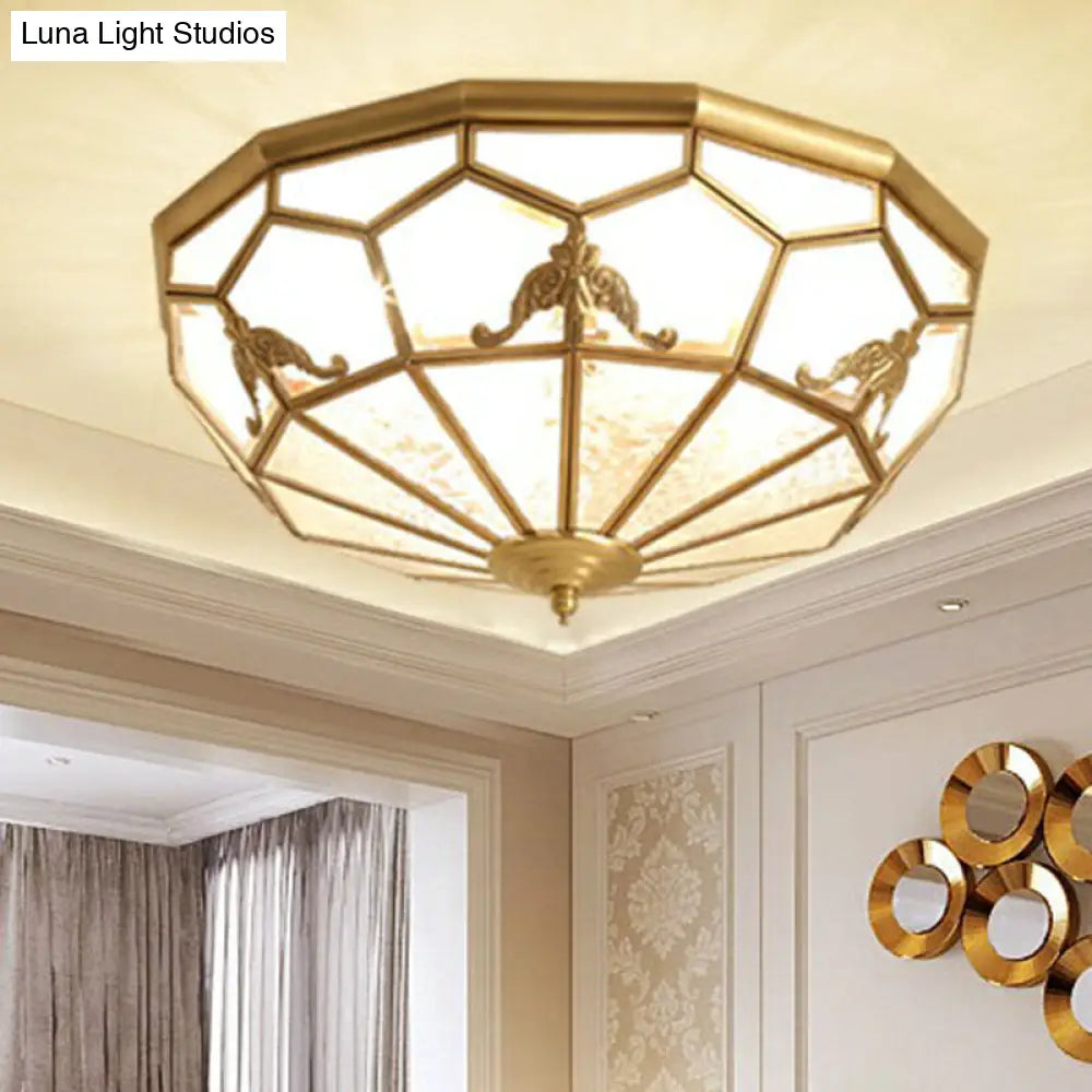 Traditional Brass Flush Ceiling Light Fixture With Frosted Glass Panes - Ideal For Bedrooms 4 /