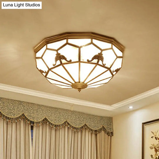 Traditional Brass Flush Ceiling Light Fixture With Frosted Glass Panes - Ideal For Bedrooms 6 /