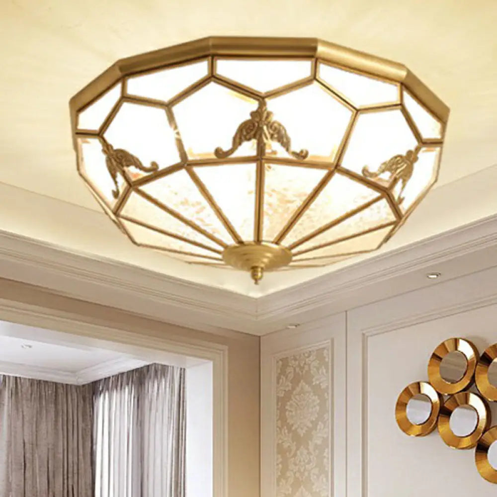 Traditional Brass Flush Ceiling Light Fixture With Frosted Glass Panes - Ideal For Bedrooms 4 /