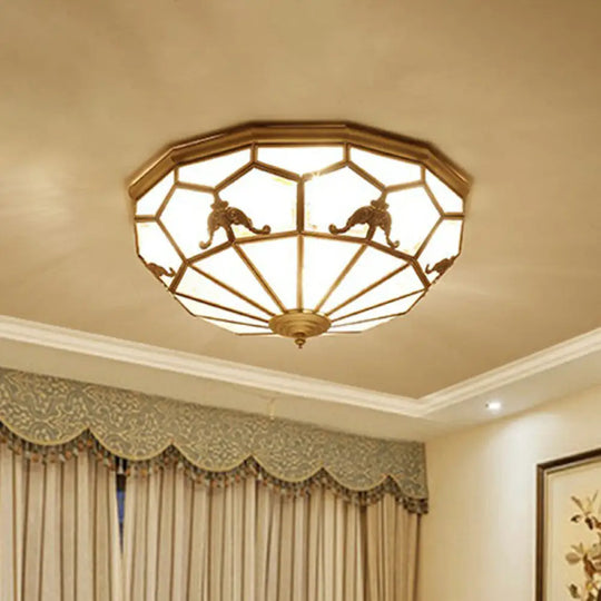 Traditional Brass Flush Ceiling Light Fixture With Frosted Glass Panes - Ideal For Bedrooms 6 /