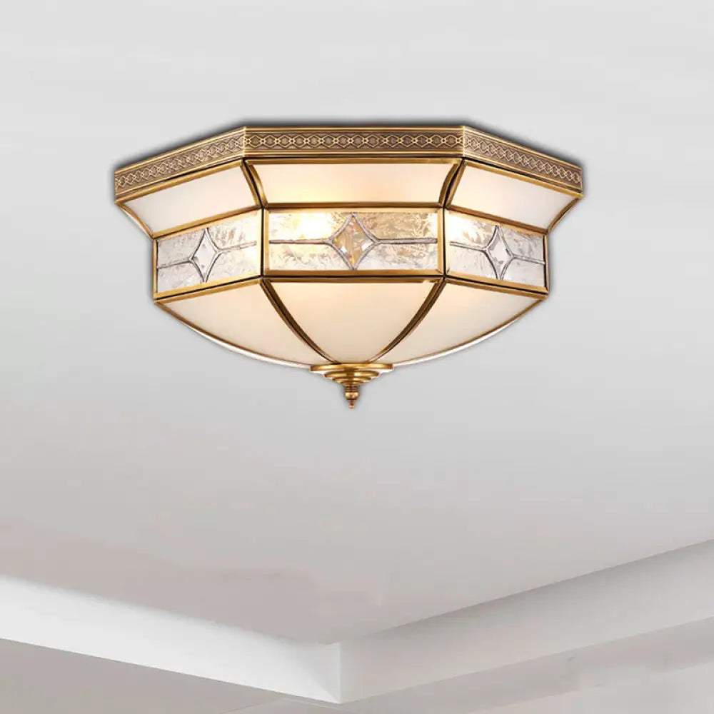 Traditional Brass Flush Mount Ceiling Light Fixture With Frosted Glass Shade - 3/4/6-Light Option 3