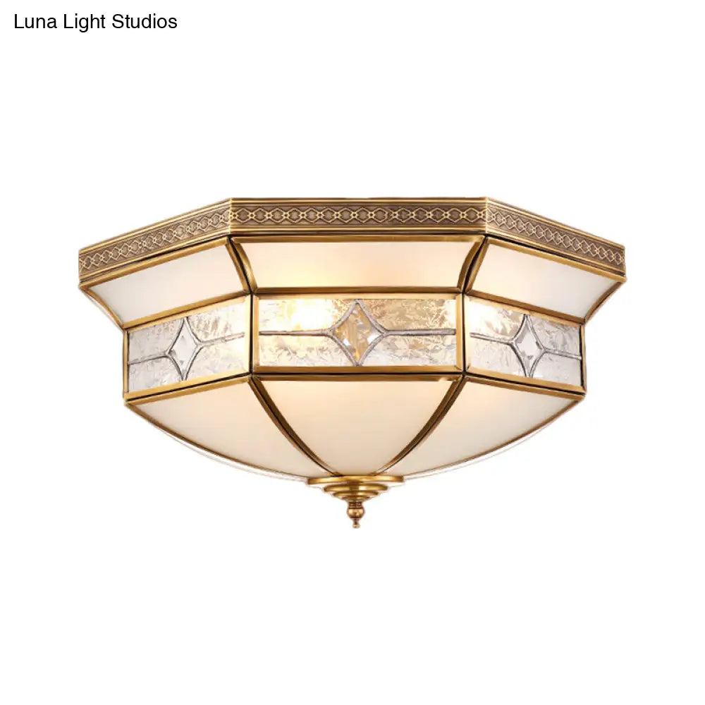 Traditional Brass Flush Mount Ceiling Light Fixture With Frosted Glass Shade - 3/4/6-Light Option