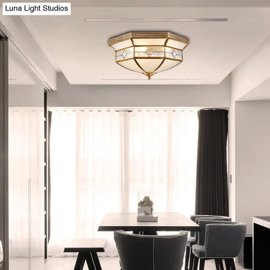 Traditional Brass Flush Mount Ceiling Light Fixture With Frosted Glass Shade - 3/4/6-Light Option