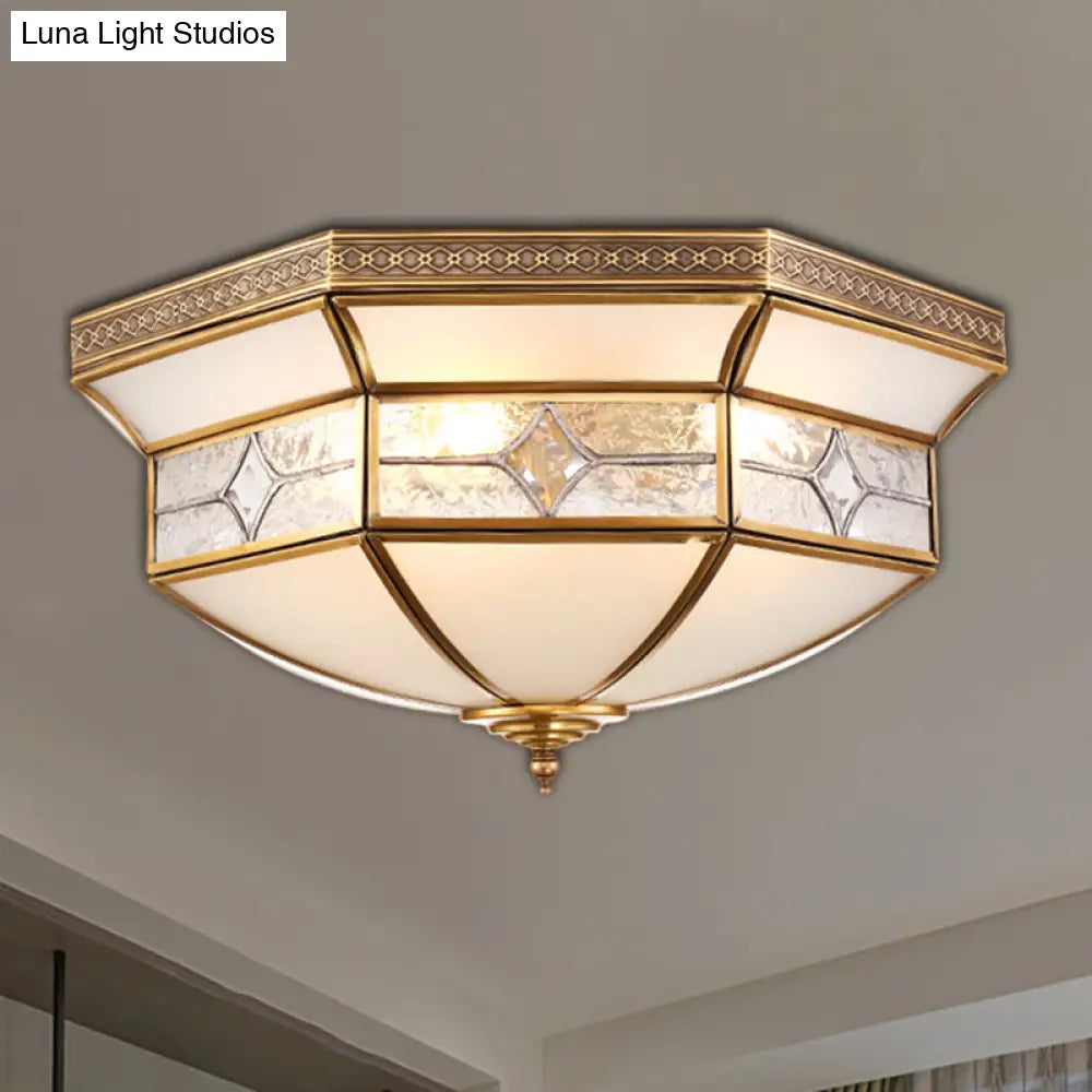 Traditional Brass Flush Mount Ceiling Light Fixture With Frosted Glass Shade - 3/4/6-Light Option