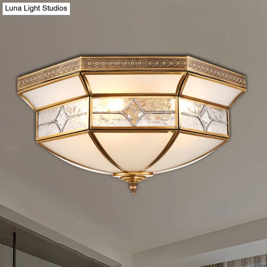 Traditional Brass Flush Mount Ceiling Light Fixture With Frosted Glass Shade - 3/4/6-Light Option