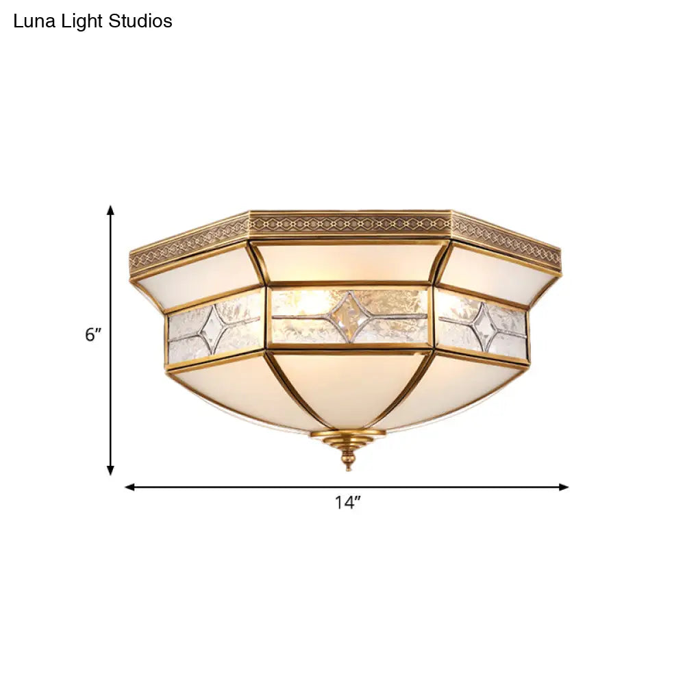 Traditional Brass Flush Mount Ceiling Light Fixture With Frosted Glass Shade - 3/4/6-Light Option