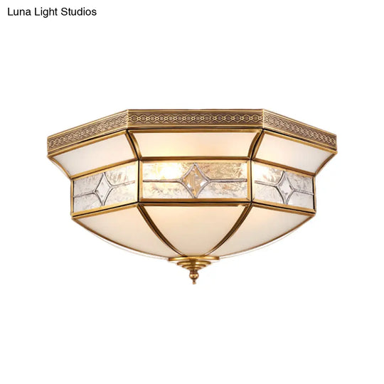 Traditional Brass Flush Mount Ceiling Light Fixture With Frosted Glass Shade - 3/4/6-Light Option
